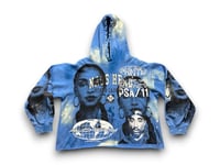 Image 1 of  Sade Adu 2pac custom upcycled reworked Nags Head Screen Print blue bleached hoodie