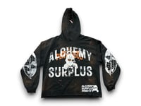 Image 1 of Alchemy Surplus Pennwood custom upcycled reworked Screen Print bleach black hoodie