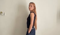 Image 3 of Ruffles Mesh Top Deep Blue