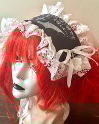 Image 1 of black velvet x white bat wing print headdress