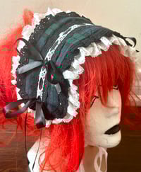 Image 1 of green/navy tartan x b&w headdress