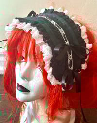 Image 2 of green/navy tartan x b&w headdress
