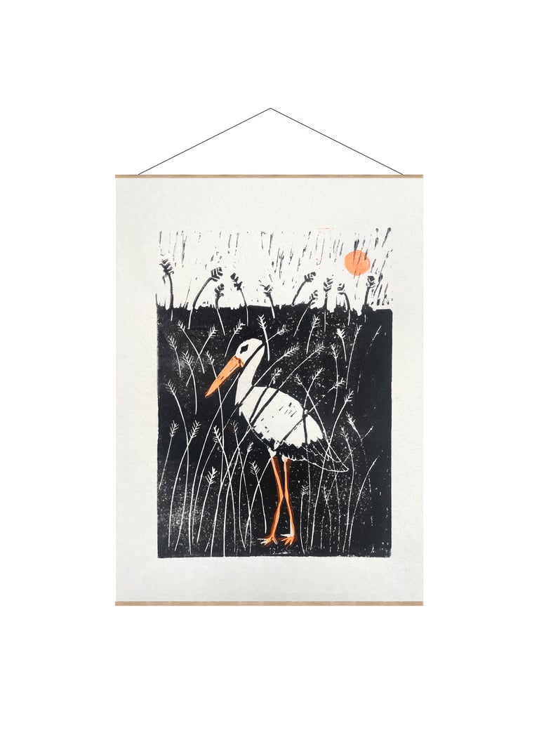 Cigüeña - Linocut