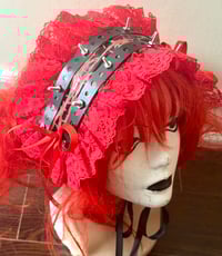 Image 1 of black x red barbed wire metal screw headdress