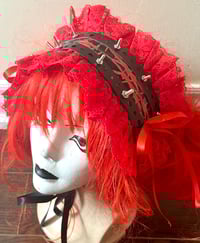 Image 2 of black x red barbed wire metal screw headdress