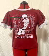 Image 1 of (plus size) red x white perilous heart print cutsew 