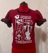 Image 1 of red x white x black skull print cutsew