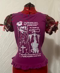 Image 1 of (discounted) maroon x red tartan skull print cutsew