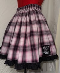 Image 5 of pink plaid x black perilous heart print skirt