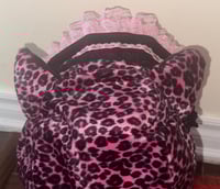 Image 3 of pink leopard x black cat ear hat/bonnet