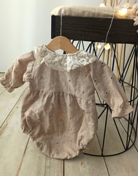Image 5 of Baby Girl Bodysuit for Photoshoot Bethany Beige | Sitter Baby Outfit 9–12 Months Photo Prop