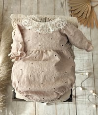Image 2 of Baby Girl Bodysuit for Photoshoot Bethany Beige | Sitter Baby Outfit 9–12 Months Photo Prop