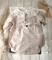 Image 4 of Baby Girl Bodysuit for Photoshoot Bethany Beige | Sitter Baby Outfit 9–12 Months Photo Prop