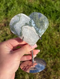 Image 2 of Moss Agate Heart on Stand