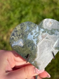 Image 3 of Moss Agate Heart on Stand