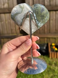 Image 7 of Moss Agate Heart on Stand