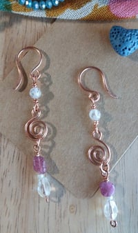 Image 1 of Cubic Zirconia & Pink Tourmaline Copper Dangle 🩷