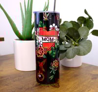 Image 1 of Handmade MOM Tattoo 20oz Stainless Steel Tumbler, rose, heart, cold, hot, gift