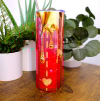Image 2 of Handmade Gold Drip 20oz Stainless Steel Tumbler, red, heart, cold, hot, gift