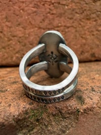 Image 3 of WL&A Handmade Ingot Old Style Split Band Black Jack Blue Ribbon Turquoise Ring - Size 7