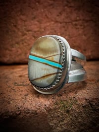 Image 3 of WL&A Handmade Ingot Old Style Split Band Royston Blue Ribbon Turquoise Ring - Size 6.5