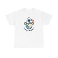 Image 1 of Planet Hopper T-Shirt — Cute Alien on Globe Graphic Tee