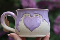 Image 3 of 17 Oz Speckled Heart Mug with Purple Drip