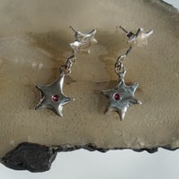 Image 2 of Asymmetric Star Dangle Earrings with Garnet