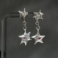 Image 1 of Asymmetric Star Dangle Earrings with Garnet
