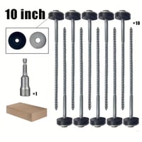 Image 1 of 10x 250mm Flat Top Screw-In Ground Pegs + Adaptor | Heavy Duty Drill Tent Pegs Hex Stakes