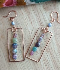 Image 1 of Rainbow Tourmaline Rectangle Copper Earrings🩷