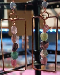 Image 2 of Rainbow Tourmaline Rectangle Copper Earrings🩷