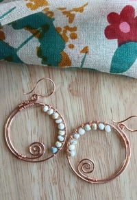 Image 1 of Peruvian Opal Spiral Copper Hoops💚