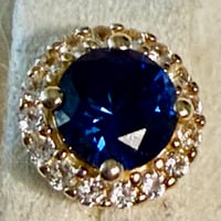 Image 3 of The Odette - Sapphire & White Sapphire Halo Stud Earrings - 10k Yellow Gold