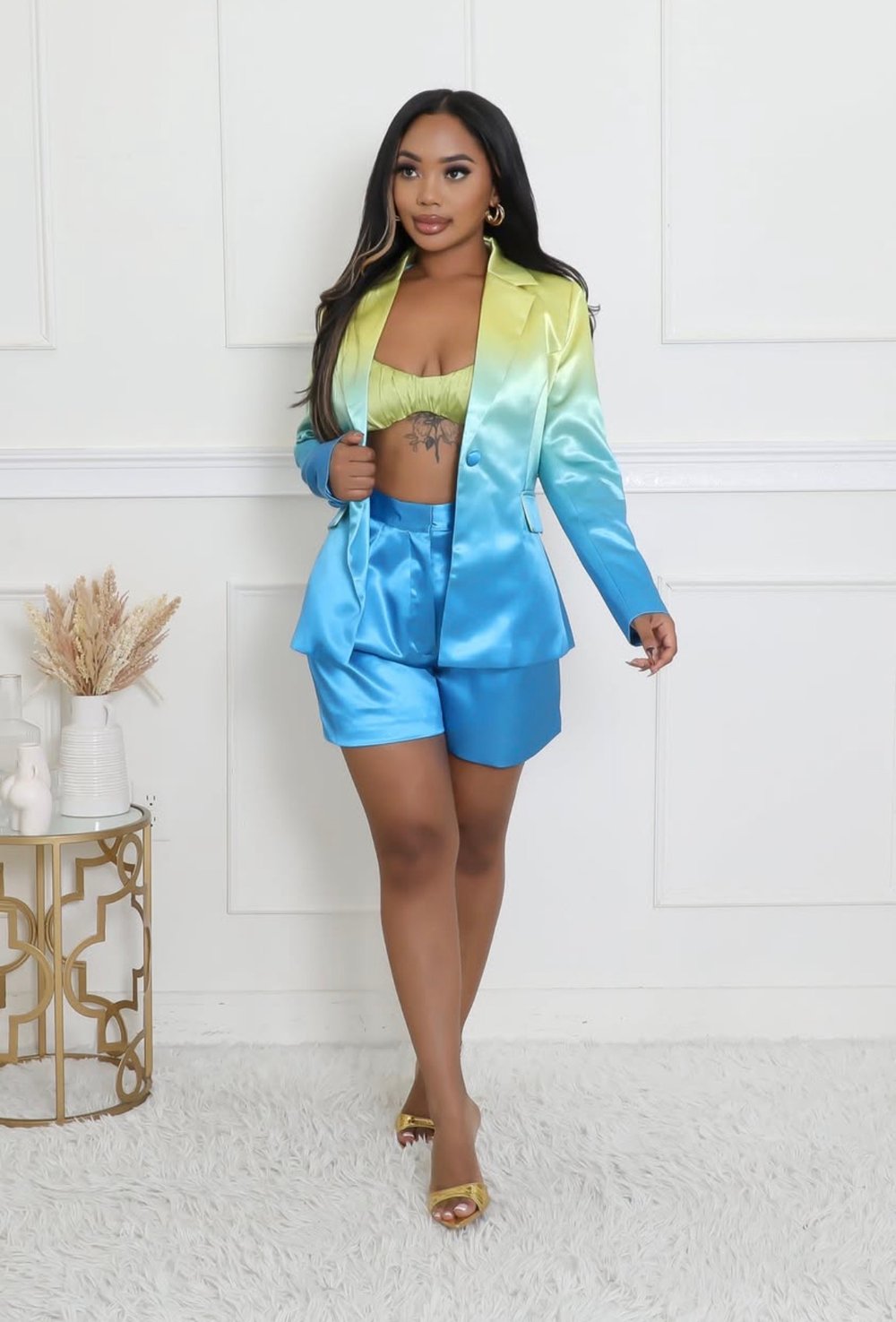 Image of Ombré blazer short set-blue 