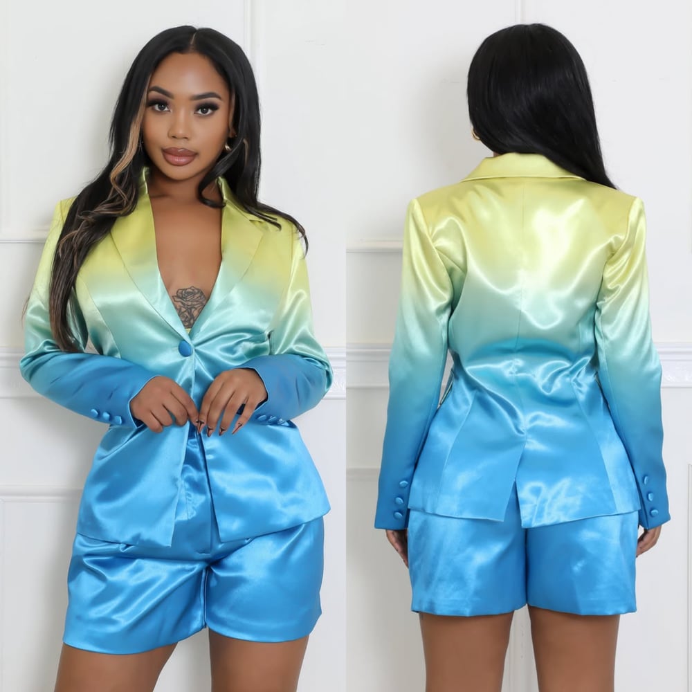 Image of Ombré blazer short set-blue 
