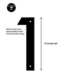 Image 2 of Modern Number 1 House Numbers Sign - Stainless Steel - 6 Inches