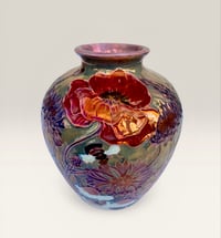 Image 1 of “Poppy and cornflower” reduction lustre vase