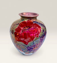 Image 3 of “Poppy and cornflower” reduction lustre vase