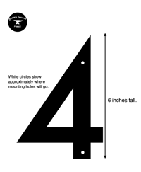 Image 2 of Modern Number 4 House Numbers Sign - Stainless Steel - 6 Inches