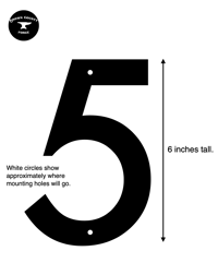 Image 2 of Modern Number 5 House Numbers Sign - Stainless Steel - 6 Inches