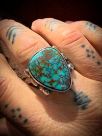 Image 2 of WL&A Handmade Old Style Heavy Ingot Gem Grade Webbed Pilot Mtn Medicine Ring - Size 11