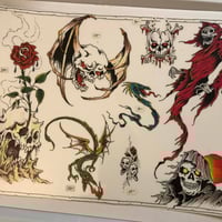 Image 2 of 1990’s Skulls tattoo flash sheet laminated, 11x14