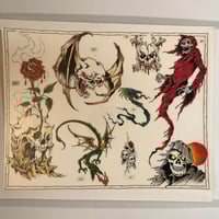 Image 1 of 1990’s Skulls tattoo flash sheet laminated, 11x14