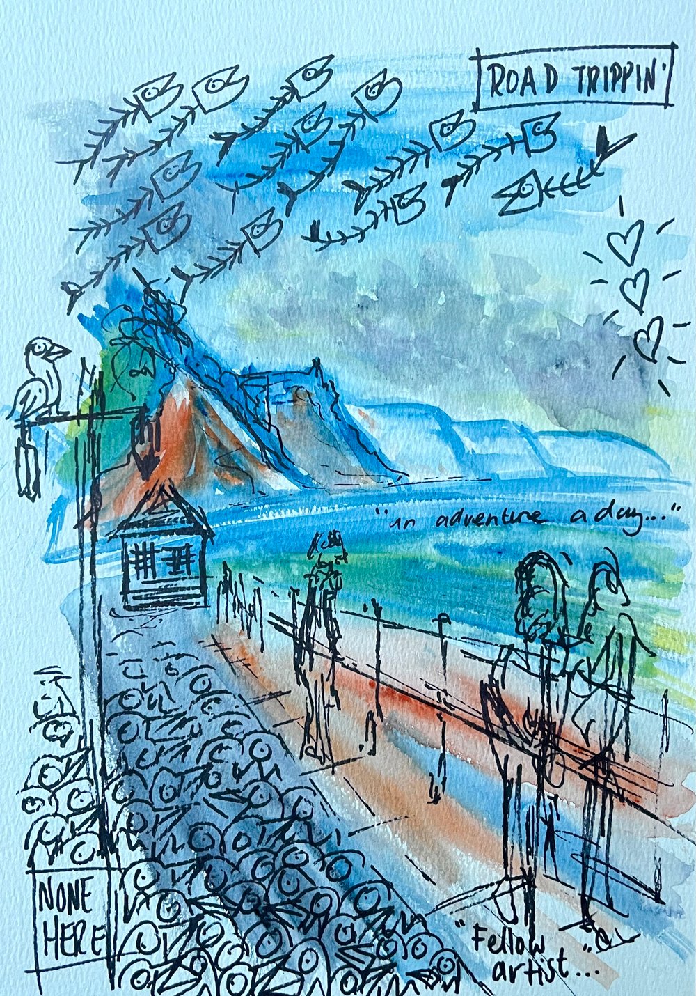 “Sidmouth beach doodle…"  Steve McCracken original watercolour doodle…