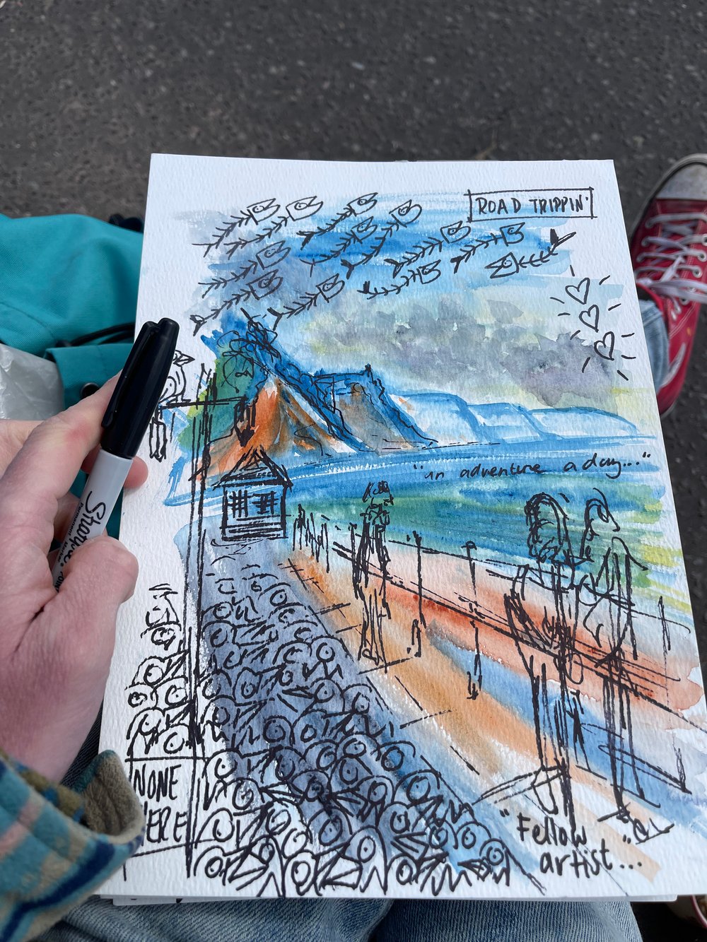 “Sidmouth beach doodle…"  Steve McCracken original watercolour doodle…