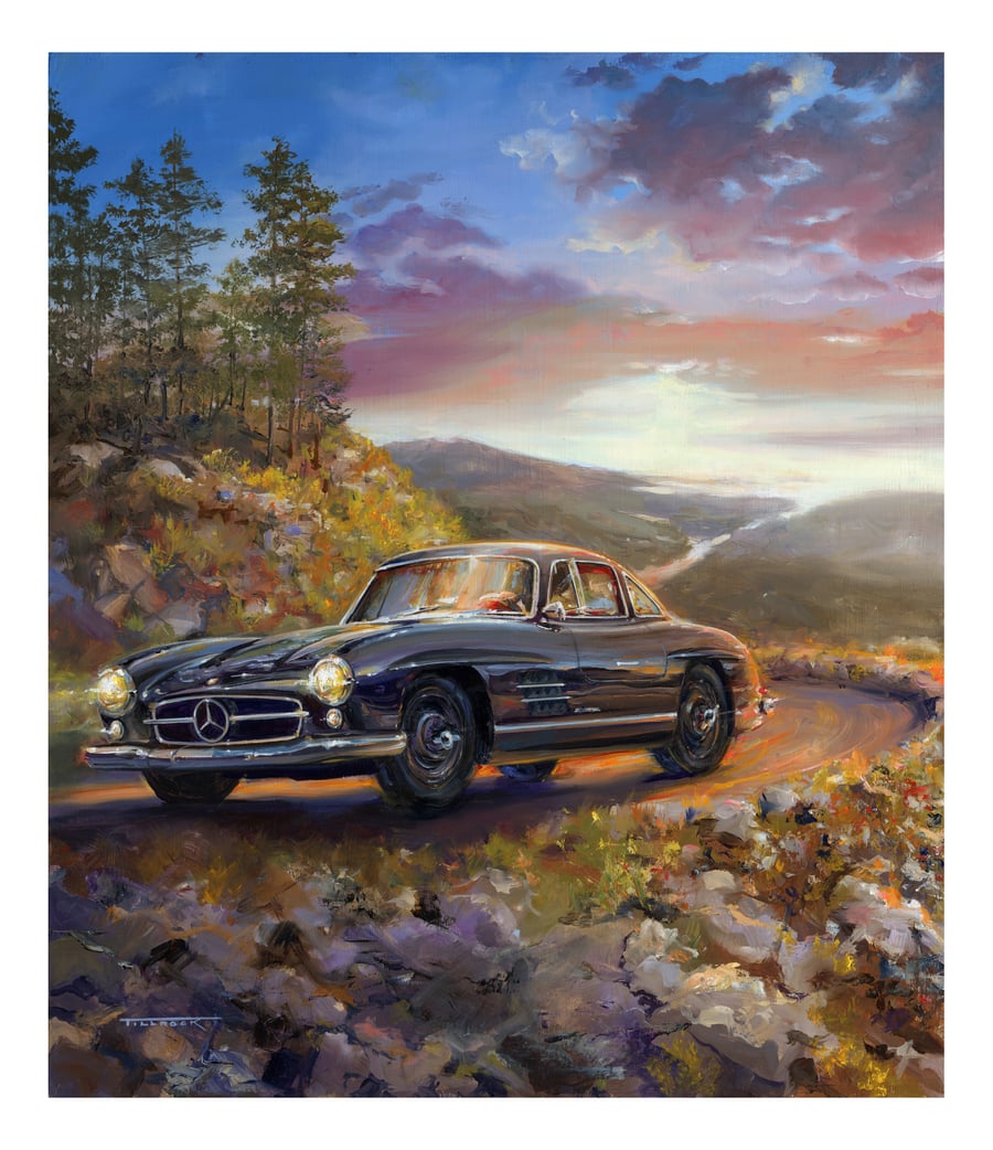 Image of "1955 Mercedes-Benz 300 SL Gullwing"  Painting Prints (24"x28"")  Signed & Numbered Giclee' 