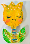 Yellow Tulip with dots - original wood flower