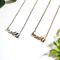 Image 3 of 'moths' Cursive Text Steel Necklace