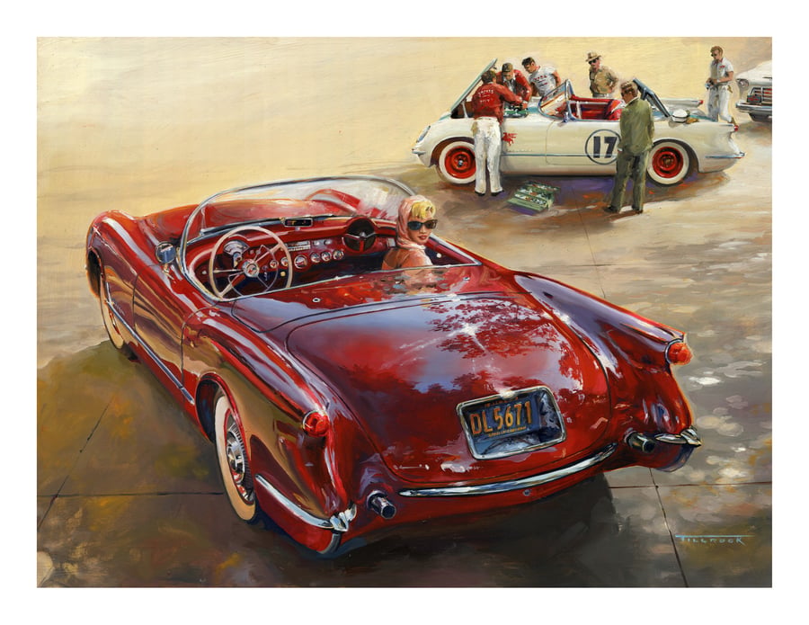 Image of "Looking Back" 1954 Corvettes   13"x19" Print